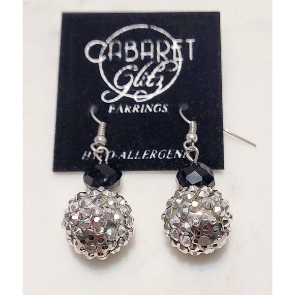 Earrings 'Snowball Glitz' Silver Color With Silver Bead NWT Hypoallergenic - Picture 2 of 4